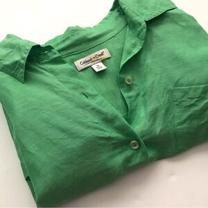 Coldwater Creek Kelly Green Button-Up Linen Shirt